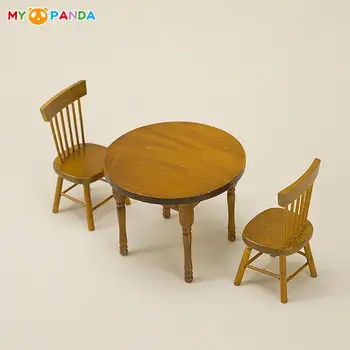 1 комплект 1/12 Кукольный домик, Миниатюрный Деревянный круглый стол и Набор стульев, Мини-обеденный стол, модель мебели для кухни 