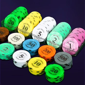 100шт Пластиковых фишек для покера в стиле ЛАС-Вегаса С коробкой, Игры в казино, Баккара, Техасский Холдем, Коронный Набор Фишек для покера, Развлекательная Монета
