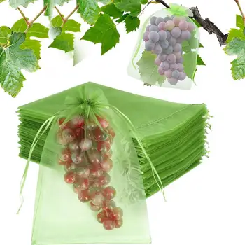 100шт Сетчатый мешок для фруктов с завязками для защиты от вредителей, безвредный фруктовый барьер для защиты от вредителей, сумки для защиты фруктов для сада