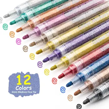 12 Цветных фломастеров с блестками Акриловые фломастеры с блестками Ultra Middle Point 2,0 мм Ручка для рисования наскальными рисунками Поделки своими руками