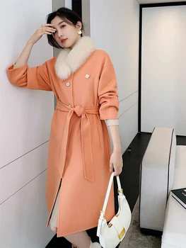 2023 Новая китайская и корейская модная верхняя одежда с воротником из лисьего меха, шерстяные пальто для женщин, Шерстяная теплая женская куртка