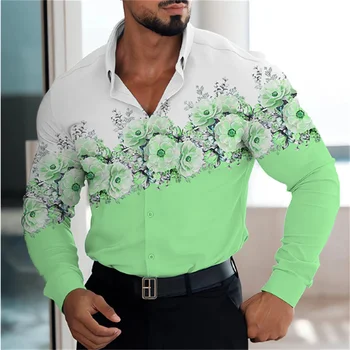 2023 Новая мужская рубашка с длинными рукавами В тренде Новая геометрическая цветочная строчка, рубашка из мягкой и удобной ткани с четким рисунком