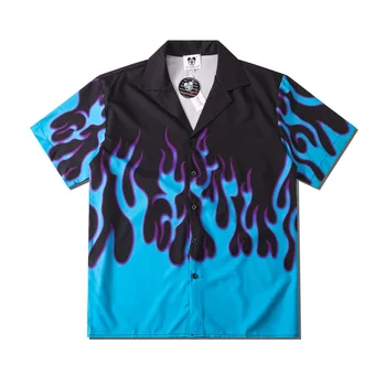 2023 Новые Летние Мужские Винтажные Рубашки С Принтом Пламени, Модные Свободные Гавайские Пляжные Рубашки Harajuku С Коротким Рукавом, Сорочка Hawaiiienne Homme