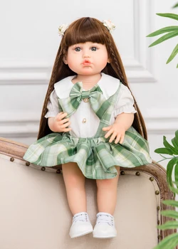 22 дюйма 55 СМ Силиконовая Водонепроницаемая Кукла Возрождения, Надутая Зеленая Клетчатая Кукла В Стиле Колледжа, Модный Подарок Ребенку На День Рождения, Рождественский Подарок