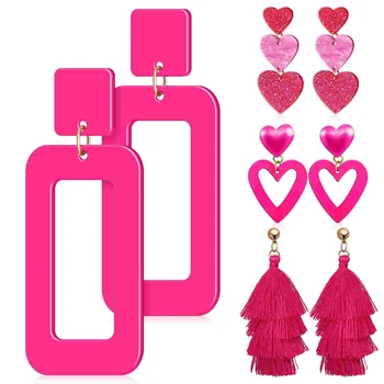 4 Пары сережек, Серьги-подвески в виде сердца, Серьги-подвески для женщин, Ювелирные изделия для девочек