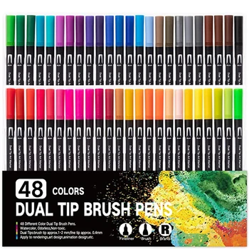 48 цветов, художественные маркеры с двойным наконечником, маркеры для раскрашивания, тонкая ручка для взрослых, Книжка-раскраска для заметок, Арт-поставщик