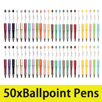 50шт Пластиковая шариковая ручка с бисером, шариковая ручка для студентов, Офисные школьные принадлежности, Разноцветные шариковые ручки