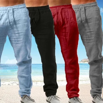 8 цветов модный тренд четырех сезонов, дышащие и удобные льняные мужские повседневные брюки, брюки с эластичной талией, мужская одежда