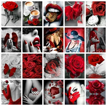 AZQSD Полные наборы Алмазная живопись Роза Цветок Мозаика Стразы 5d Diy Вышивка Черный Красный Наборы для рукоделия крестиком Подарок