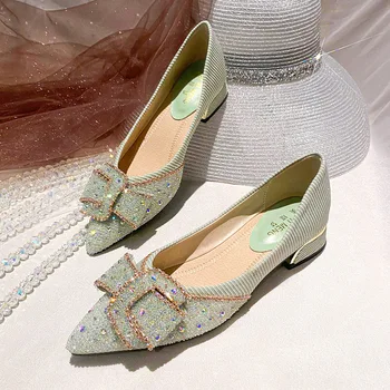 Deonte элегантные женские туфли-лодочки со стразами на мелком высоком каблуке-шпильке, женские вечерние туфли со стразами и узлом-бабочкой, свадебные туфли для невесты