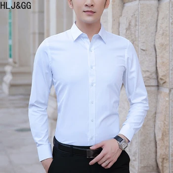 HLJ & GG, Весенне-осенняя мужская рубашка с длинным рукавом, Простота, Однотонная деловая рубашка для стройного мужчины, Корейская версия, Красивая Мужская блузка