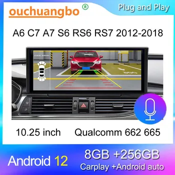 Ouchuangbo Магнитола для 10,25 Дюймов A6 C7 S7 S6 A7 RS6 RS7 Android 12 Мультимедиа Стерео GPS Навигация Carplay 1920*720