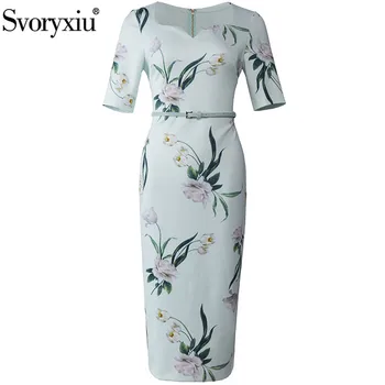 Svoryxiu, дизайнерское модное весенне-летнее облегающее платье миди, женское платье с цветочным принтом, элегантные белые офисные платья для леди