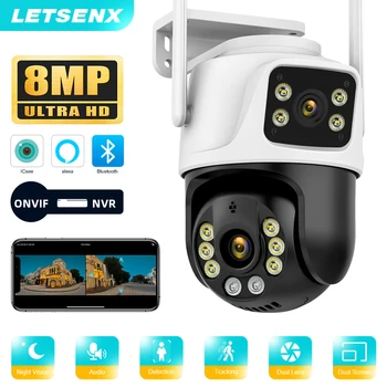 Wifi iCSee Наружное 360-градусное видеонаблюдение IP-защита безопасности 8MP Беспроводное видеонаблюдение 4K для камер умного дома Alexa