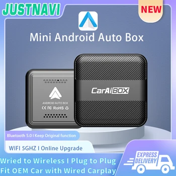 Автоматический адаптер JUSTNAVI для подключения к беспроводной сети Android Smart Ai Box Bluetooth WiFi Spotify Connect Smart USB Plug Mini Car Play Box