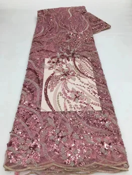 Африканские роскошные кружевные ткани из бисера высокого качества для свадебных платьев Nigeria Sequence Тюль Сетчатый материал Хрустальные бусины ручной работы