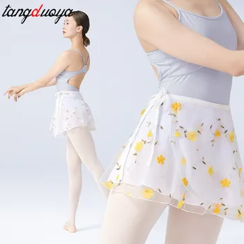 Балетная танцевальная юбка для взрослых и детей, Шифоновое платье для танцев, женское платье для танцев, женская балетная юбка с запахом для девочек