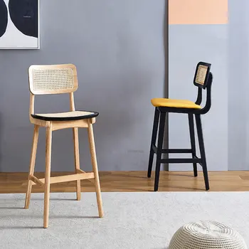 Барные стулья из ротанга в скандинавском стиле из массива дерева для кухни и высокого стола, мебель для дома, роскошный креативный обеденный стул с высоким барным столом