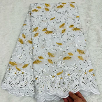 Белая африканская хлопчатобумажная ткань, швейцарское вуалевое кружево, Высококачественная Нигерийская вышивка, Материал Tissu Coton Для платья NC2