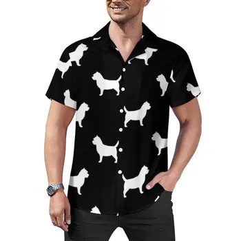 Белые повседневные рубашки с рисунком собаки, Силуэт Керн-терьера, рубашка для отдыха, Гавайские Винтажные блузки, Мужские на заказ, Большой размер 3XL 4XL
