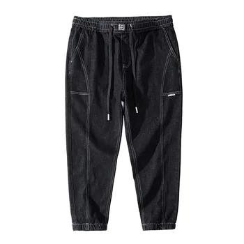 Весенние новые брюки большого размера, мужские шаровары с эластичной резинкой на талии и завязками, мужские 6XL 7XL 8XL, черные джинсы полной длины