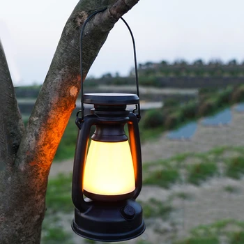 Винтажный Портативный походный фонарь 120LM LED Camping Lamp 800mAh / 1200mAh Type-C USB с солнечной зарядкой Водонепроницаемое наружное освещение