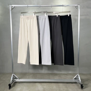 Высокие уличные брюки Мужские Прямые Свободные сращенные Однотонные брюки с эластичной резинкой на талии, повседневные широкие брюки полной длины