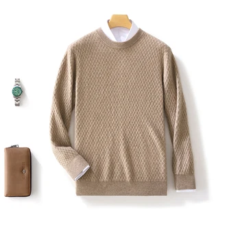 Вязаный кашемировый мягкий свитер из 100% чистой шерсти, осень-зима, Новый мужской пуловер в сетку с круглым вырезом, повседневный утолщенный Свободный топ