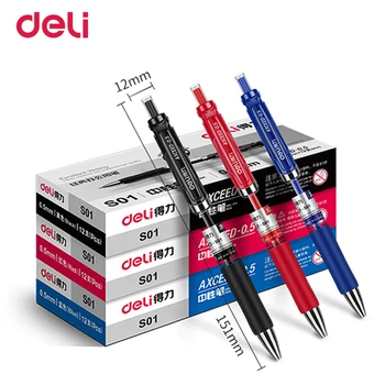 Гелевая ручка Deli 12 шт 0,5 мм Канцелярские принадлежности Гелевые ручки для студентов Пишущие Черные Красные Синие Высококачественные Гелевые ручки для заправки