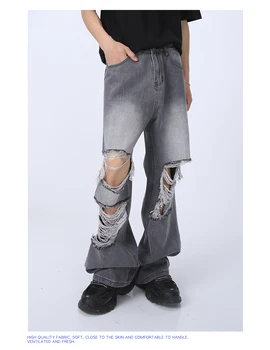 Городской уличный Оригинальный нишевый дизайн, Kpop-версия мешковатых джинсов с большими дырками, свободные прямые широкие брюки унисекс в винтажном стиле