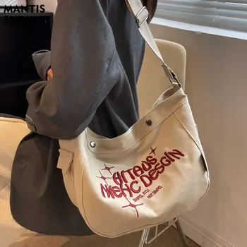 Женская сумка, холщовая сумка через плечо большой емкости, женская вышитая сумка-тоут, женская уличная модная сумка-мессенджер для покупок, Качество