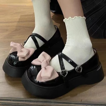 Женские туфли-лодочки Mary Janes в стиле Лолиты в готическом стиле на среднем каблуке и платформе, Kawaii Fashion, школьные туфли с круглым носком для девочек, бесплатная доставка