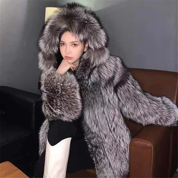 Зимнее новое меховое повседневное свободное удобное пальто с имитацией лисьего меха, женское теплое пальто с капюшоном из искусственного меха.