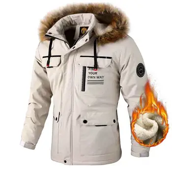 Зимняя мужская куртка с плюшем и утолщением, повседневная водонепроницаемая модная мужская повседневная куртка, пальто с капюшоном, мужская куртка