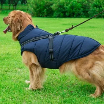 Зимняя одежда для больших собак, Теплая куртка со шлейкой, прогулка для щенков на свежем воздухе, Регулируемый нагрудный ремень, Тканевый жилет для собак, Зимняя одежда