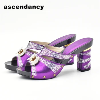 Итальянские женские босоножки фиолетового цвета последней модели для вечеринки, Африканской свадьбы, женские туфли-лодочки на низком каблуке, высококачественная свадебная обувь