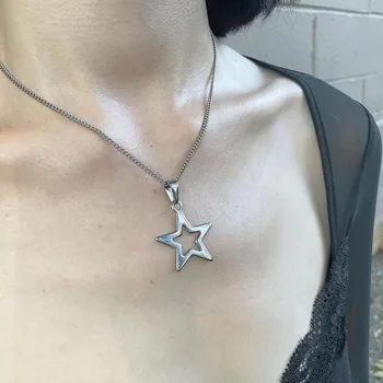 Корейская мода Y2k Минималистичный кулон с пентаграммой в виде полой звезды Ожерелье из Титановой стали Крутое ожерелье с счастливой звездой для женщин Ювелирные изделия