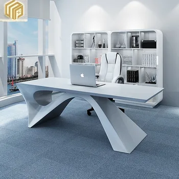 Креативный офисный стол, белая краска, минималистичный современный вестибюль салона красоты, модный стол босса, стол президента
