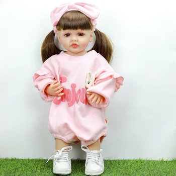 Кукла Реборн 55 см, силиконовая кукла, розовая пижама с кроликом, водонепроницаемая детская игрушка bebe reborn/Для девочек