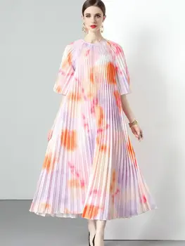 Летние длинные платья для беременных 2023 года Градиентного цвета, плюс размер, шифоновая одежда для беременных, плиссированное платье для беременных длиной до щиколоток