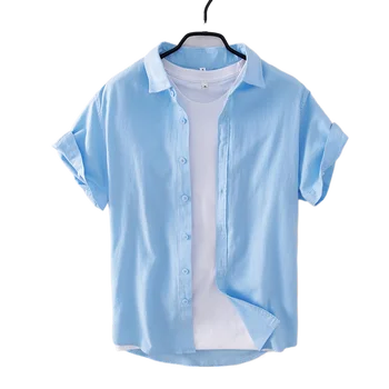 Летняя новая японская повседневная однотонная универсальная рубашка для мужчин в повседневном стиле, свободная рубашка с коротким рукавом и большим стоячим вырезом