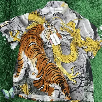 Летняя рубашка WACKO MARIA с рисунком дракона и тигра, Топы с короткими рукавами, Повседневный кардиган, Гавайские рубашки для мужчин и женщин