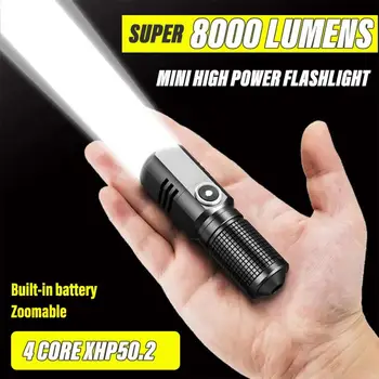 Мини портативный фонарик, 4-ядерный светодиодный USB-аккумуляторный фонарик P50, 3 режима освещения, использует аккумулятор 18650, зажигалку, военный фонарик