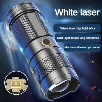 Мини-светодиодный белый лазерный фонарик с наружным зумом, многофункциональное перезаряжаемое сокровище, сильный свет