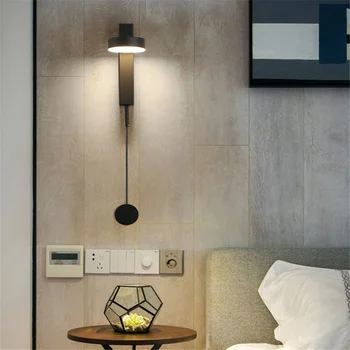 Минималистичный Креативный светодиодный светильник на заднем плане спальни, настенный светильник, бра, Поворотная головка с выключателем, Прикроватный настенный светильник LED 110V 220V