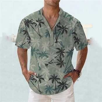 Модная рубашка для мужчин, Летние топы с коротким рукавом и пуговицами с принтом кокосовой пальмы, Гавайская рубашка, повседневная одежда для пляжных путешествий