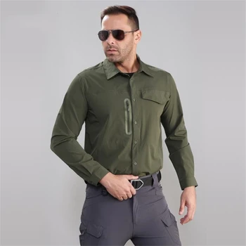 Мужская военно-тактическая рубашка на открытом воздухе, Дышащие быстросохнущие армейские рубашки с длинным рукавом, мужские повседневные рабочие рубашки для охоты