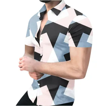 Мужская гавайская рубашка с 3D-принтом для отпуска с коротким рукавом и пуговицами