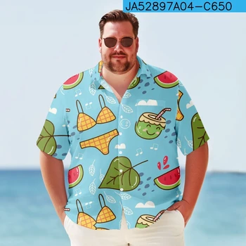 Мужские блузки с короткими рукавами, летняя уличная одежда, повседневные свободные топы с синим принтом на пуговицах, Гавайская рубашка