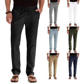 Мужские повседневные брюки из хлопка с эластичной резинкой на талии, универсальные однотонные спортивные брюки для мужчин